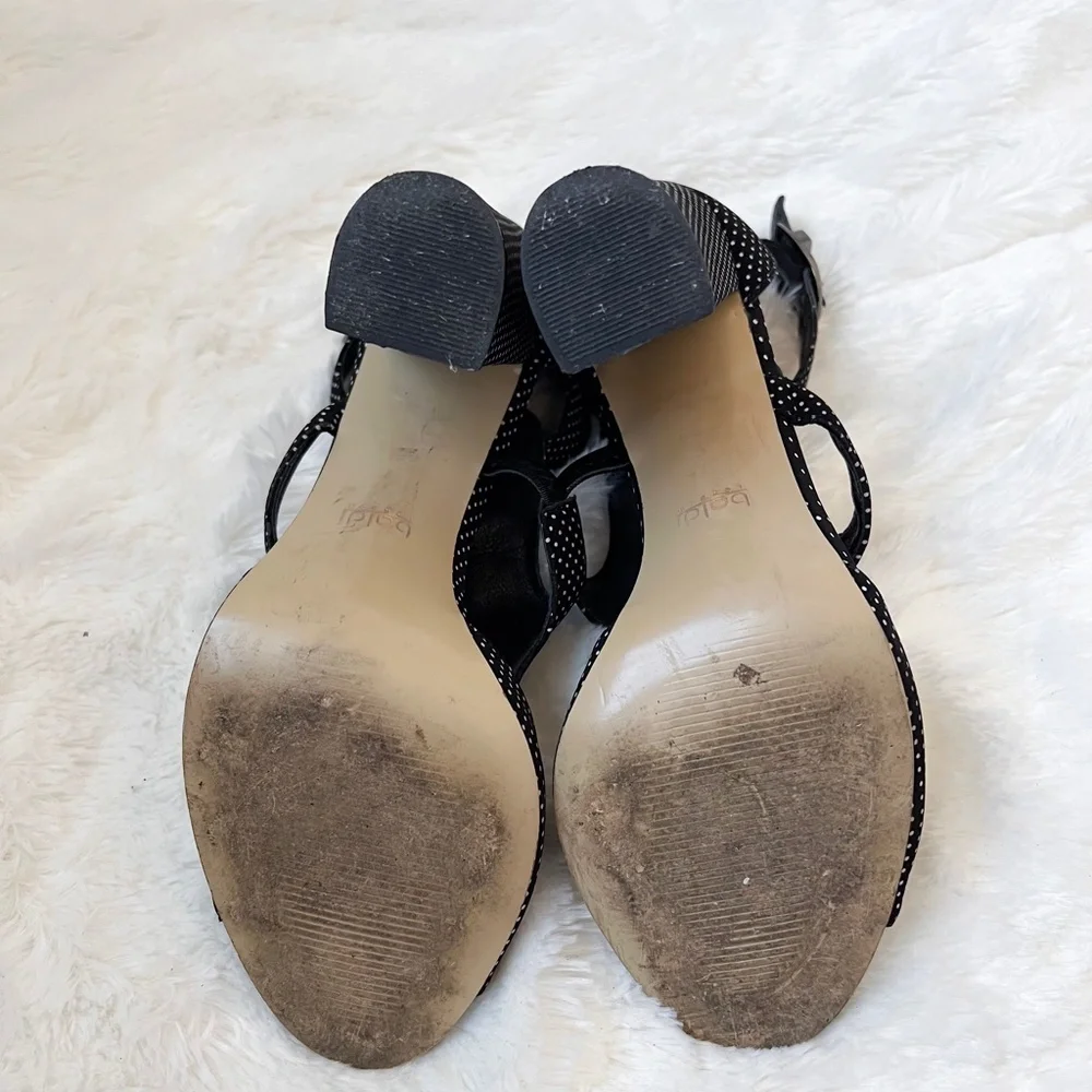 Baldi London Polka Dot Cage Sandal High Block Heel Open Toe Black White 8.5